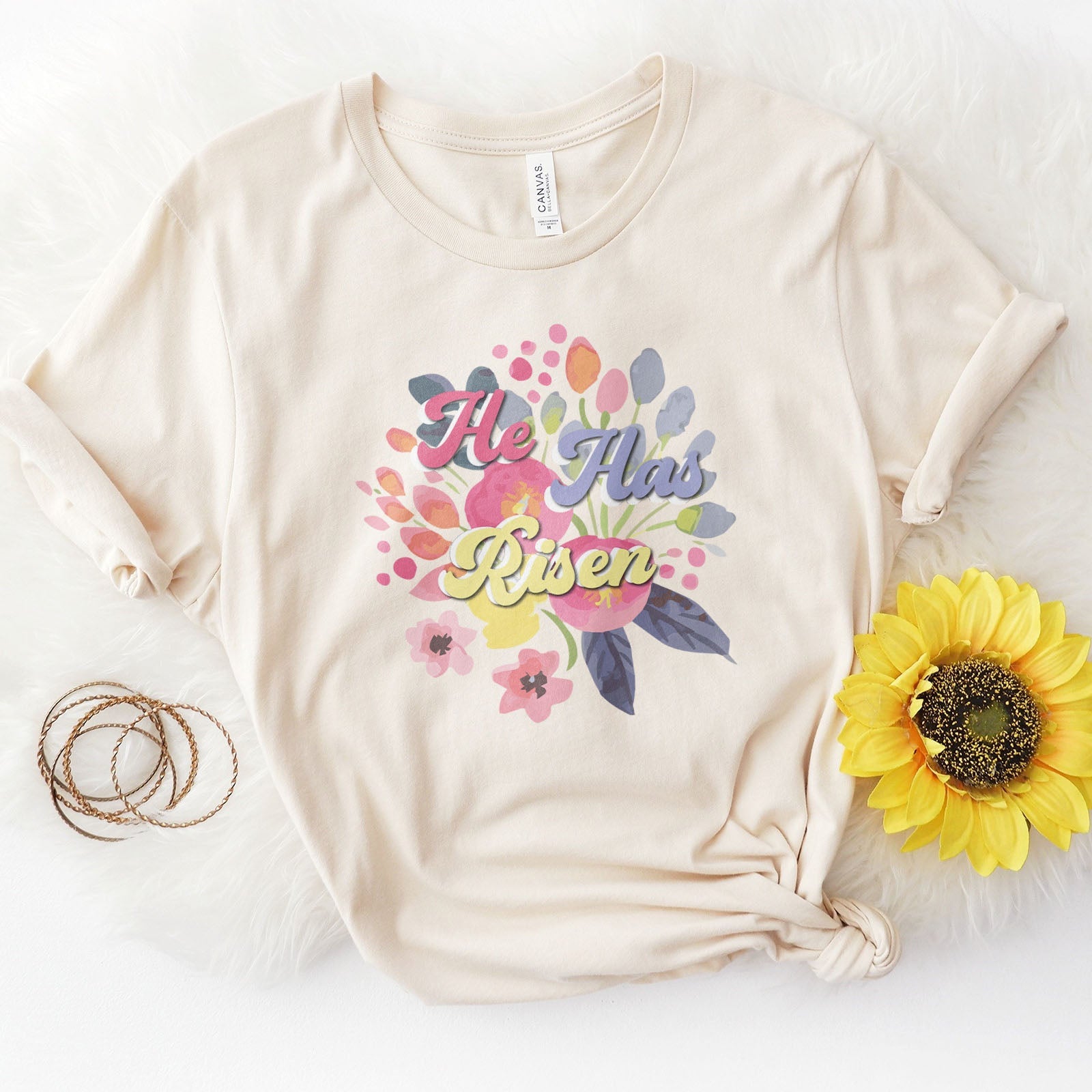 He Has Risen 3D Easter Floral Tee Shirts For Women - Christian Easter T Shirts