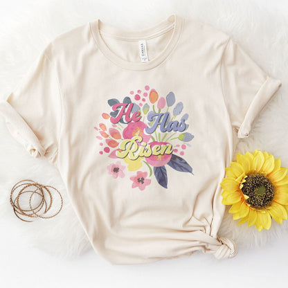 He Has Risen 3D Easter Floral Tee Shirts For Women - Christian Easter T Shirts