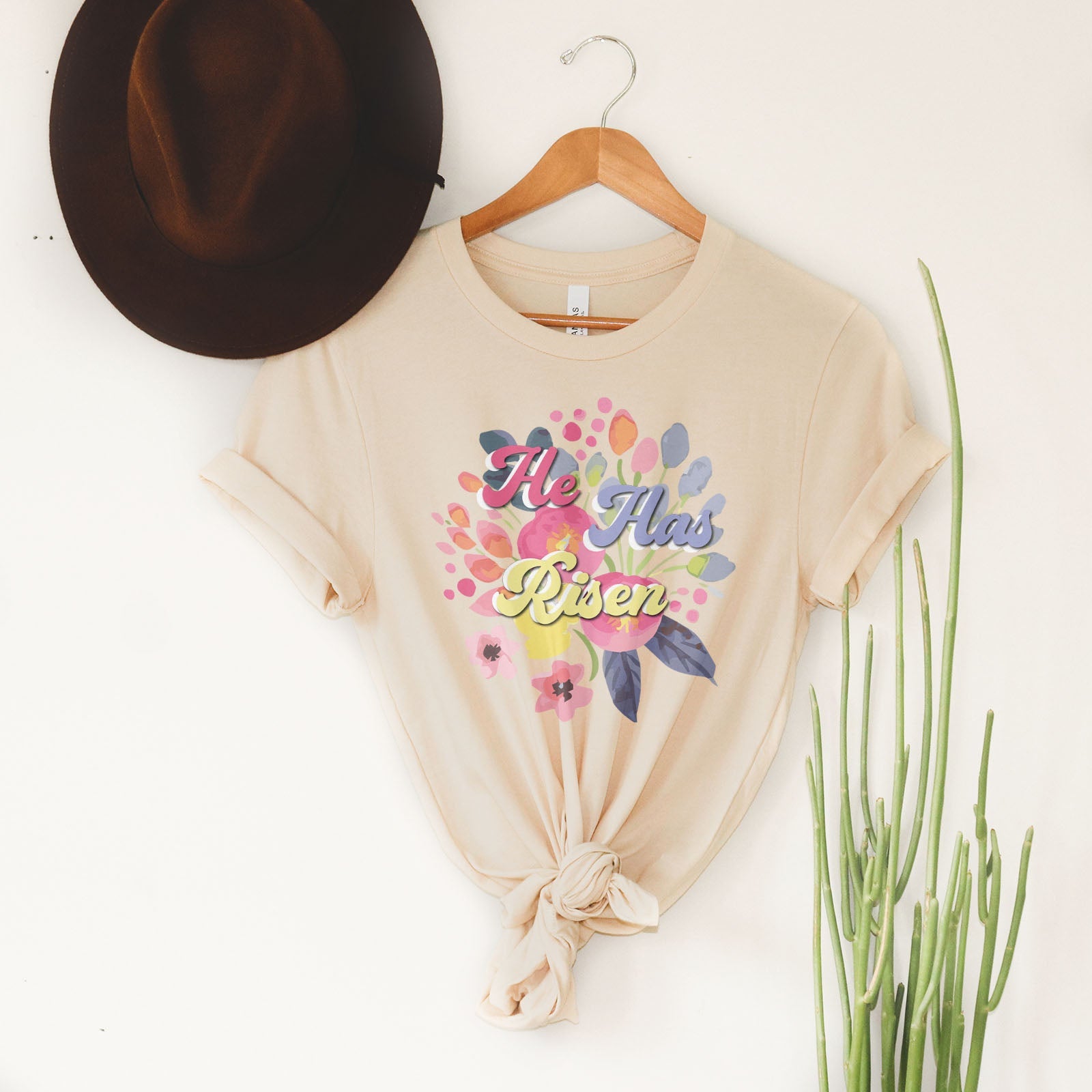 He Has Risen 3D Easter Floral Tee Shirts For Women - Christian Easter T Shirts