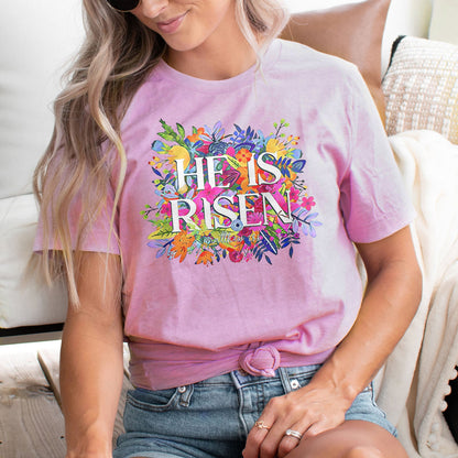 He Is Risen Bright Easter Flowers Tee Shirts For Women - Christian Easter T Shirts