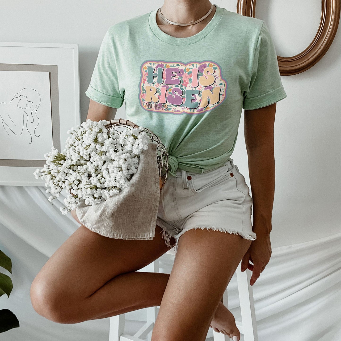 He Is Risen Design Retro Easter Tee Shirts For Women - Christian Easter T Shirts