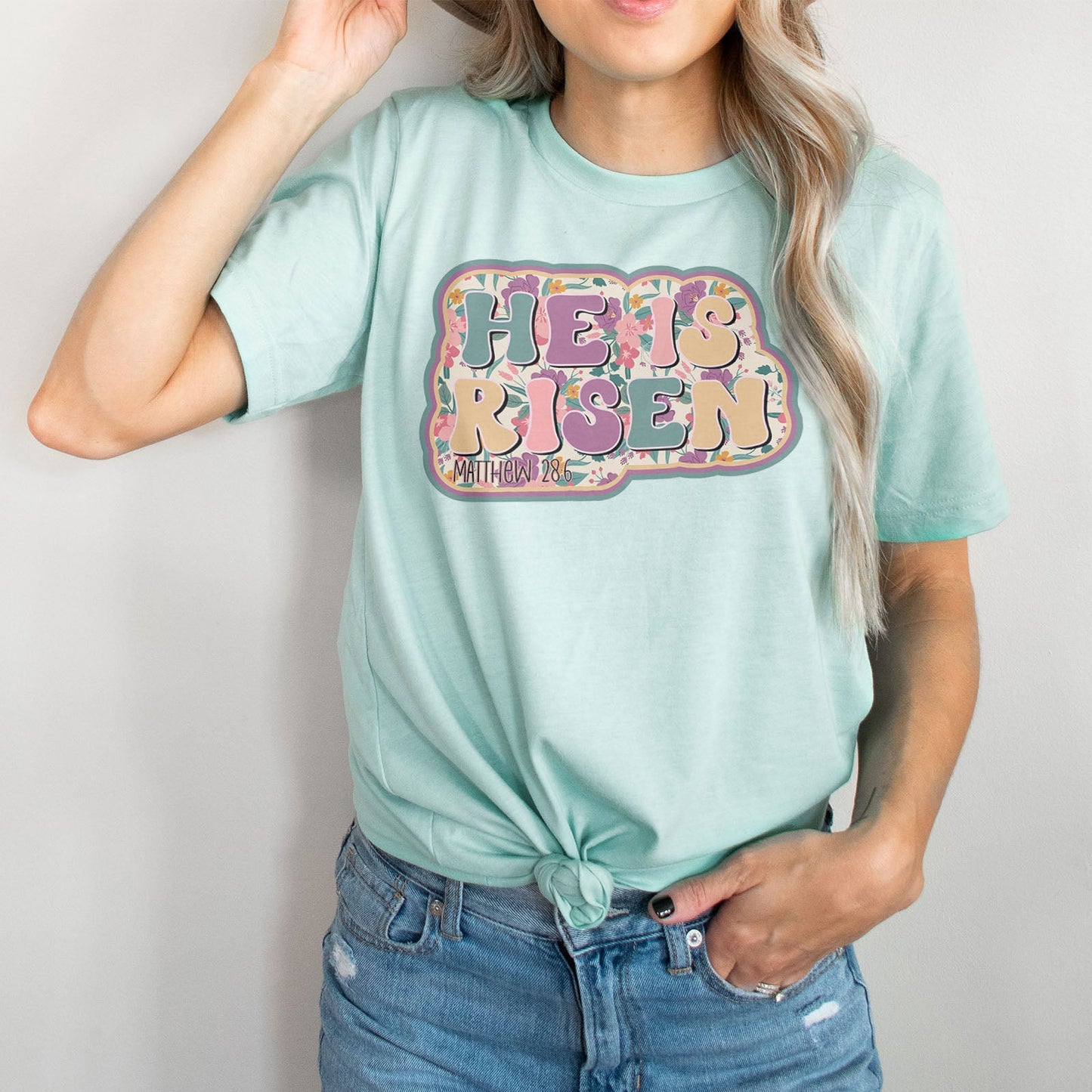 He Is Risen Design Retro Easter Tee Shirts For Women - Christian Easter T Shirts