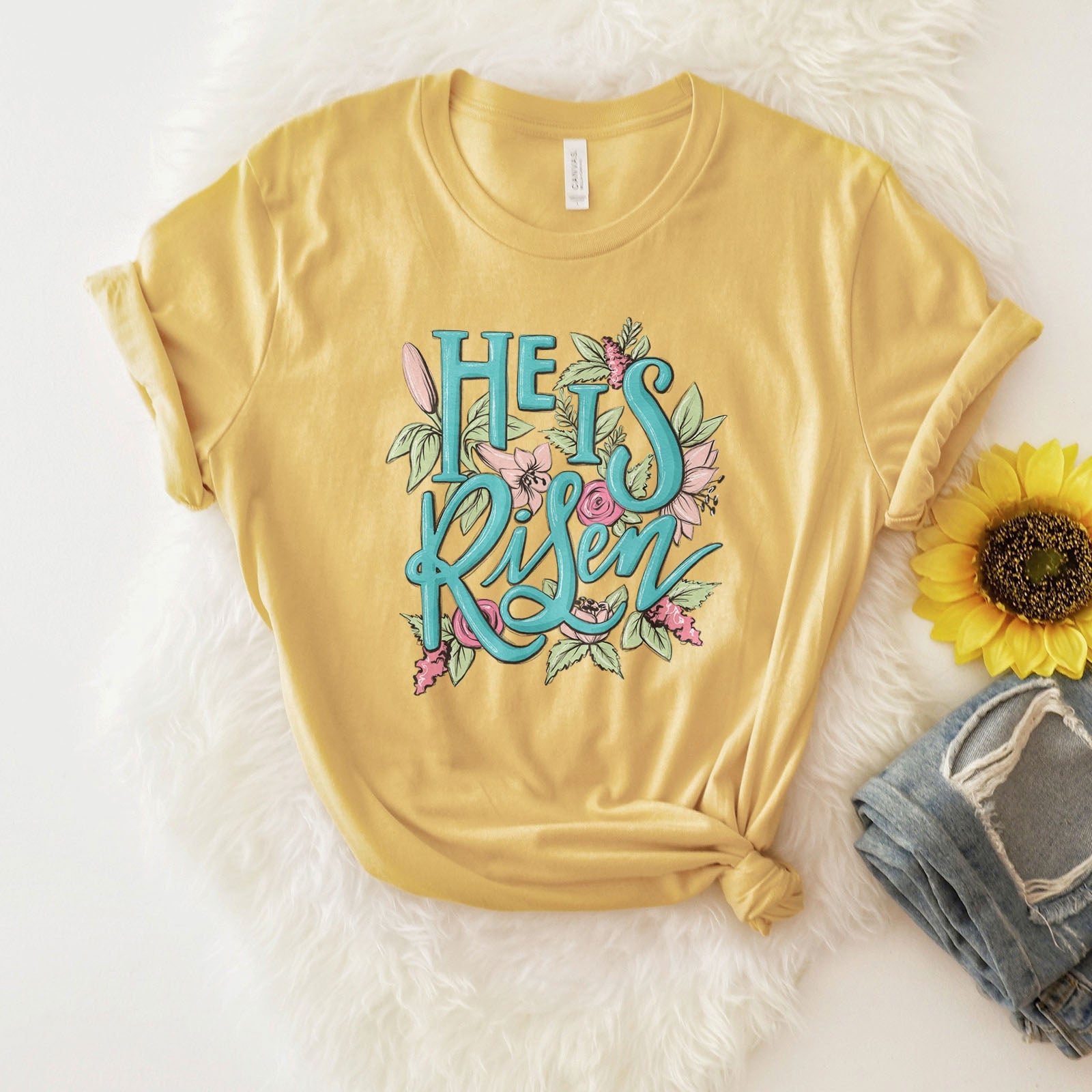 He is Risen Easter Flowers Tee Shirts For Women - Christian Easter T Shirts