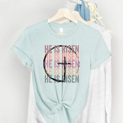 He Is Risen Stacked Easter Rainbow Tee Shirts For Women - Christian Easter T Shirts