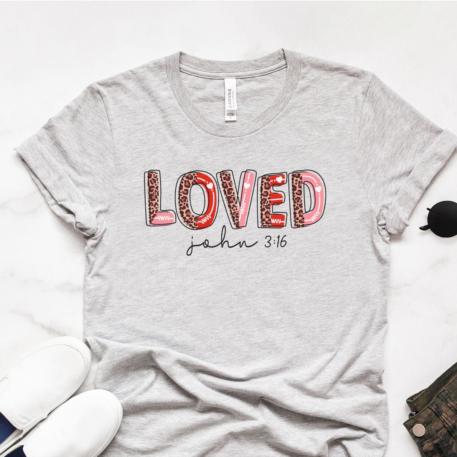 John 3:16 Loved Leopard Doodle Tee Shirts For Women - Christian Shirts for Women - Religious Tee Shirts