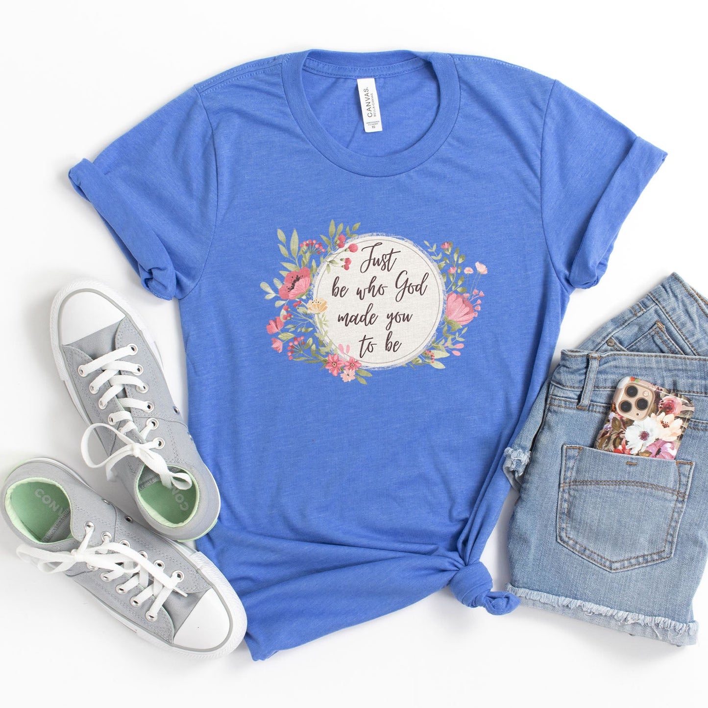 Just Be Who God Made You To Be Watercolor Floral Tee Shirts For Women - Christian Shirts for Women - Religious Tee Shirts