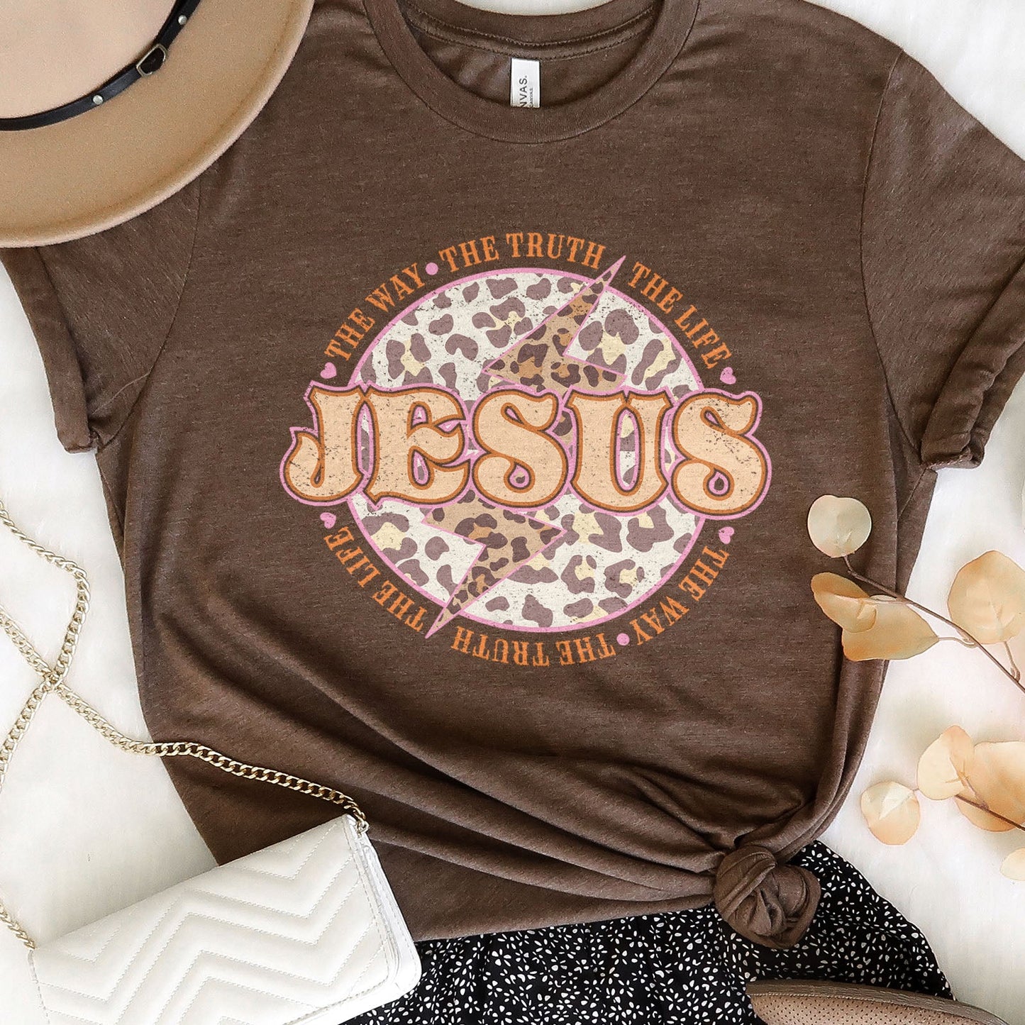 Leopard Jesus is the way the truth the life Tee Shirts For Women - Christian Shirts for Women - Religious Tee Shirts