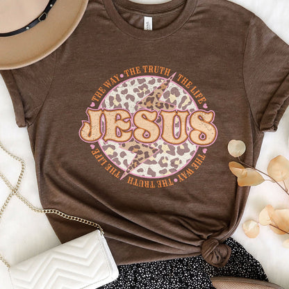 Leopard Jesus is the way the truth the life Tee Shirts For Women - Christian Shirts for Women - Religious Tee Shirts
