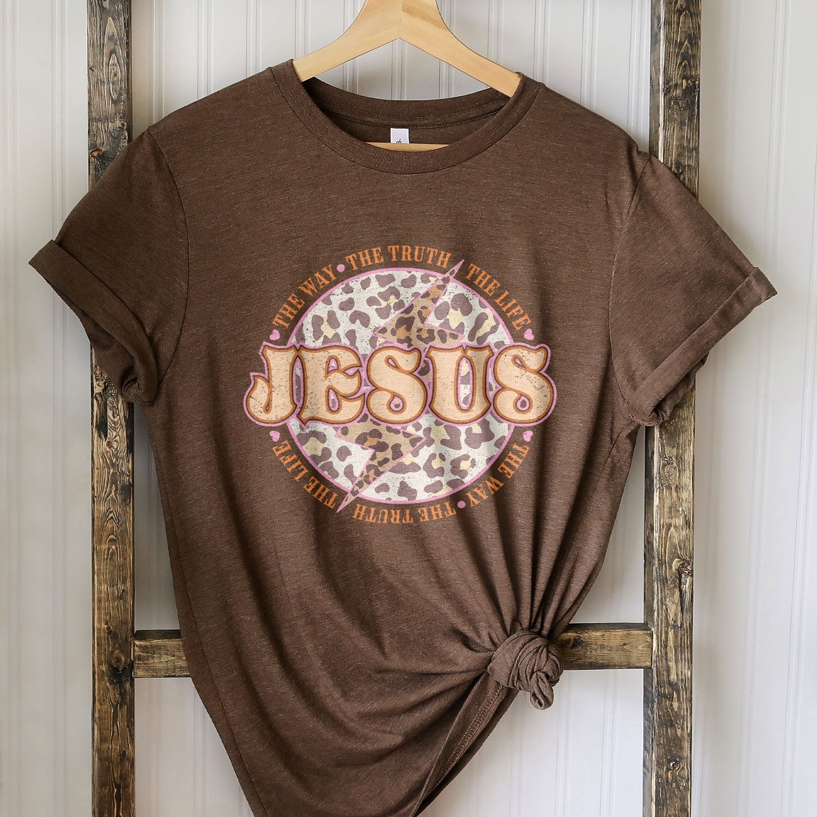 Leopard Jesus is the way the truth the life Tee Shirts For Women - Christian Shirts for Women - Religious Tee Shirts