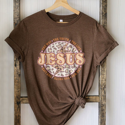 Leopard Jesus is the way the truth the life Tee Shirts For Women - Christian Shirts for Women - Religious Tee Shirts