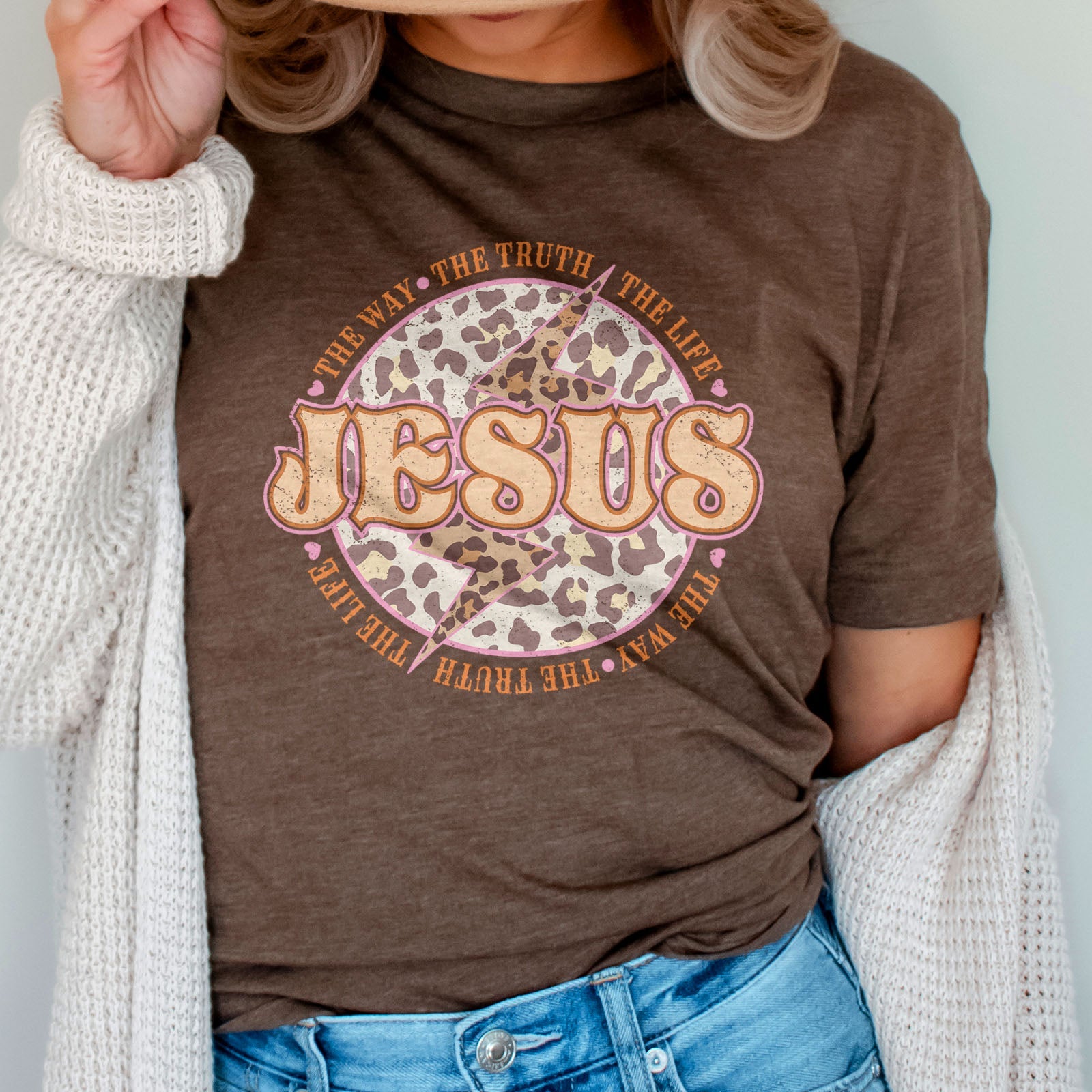 Leopard Jesus is the way the truth the life Tee Shirts For Women - Christian Shirts for Women - Religious Tee Shirts