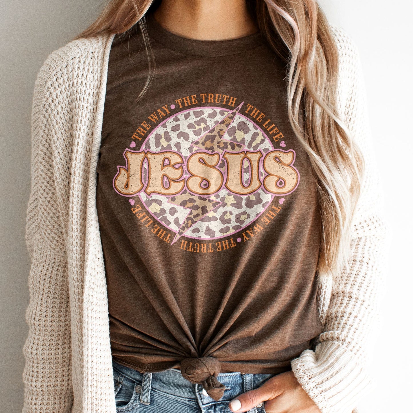 Leopard Jesus is the way the truth the life Tee Shirts For Women - Christian Shirts for Women - Religious Tee Shirts