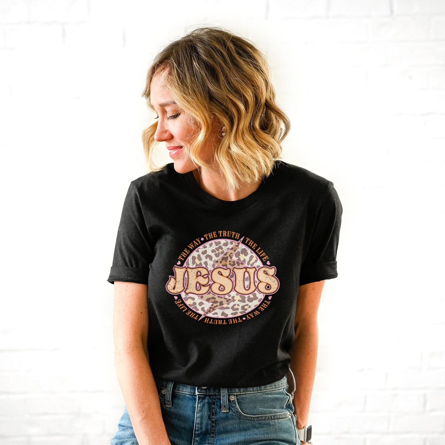 Leopard Jesus is the way the truth the life Tee Shirts For Women - Christian Shirts for Women - Religious Tee Shirts