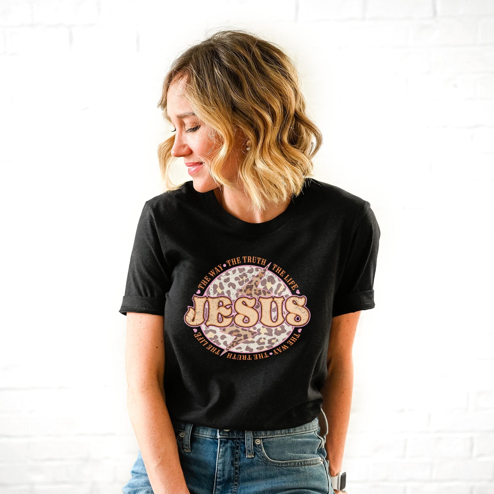 Leopard Jesus is the way the truth the life Tee Shirts For Women - Christian Shirts for Women - Religious Tee Shirts