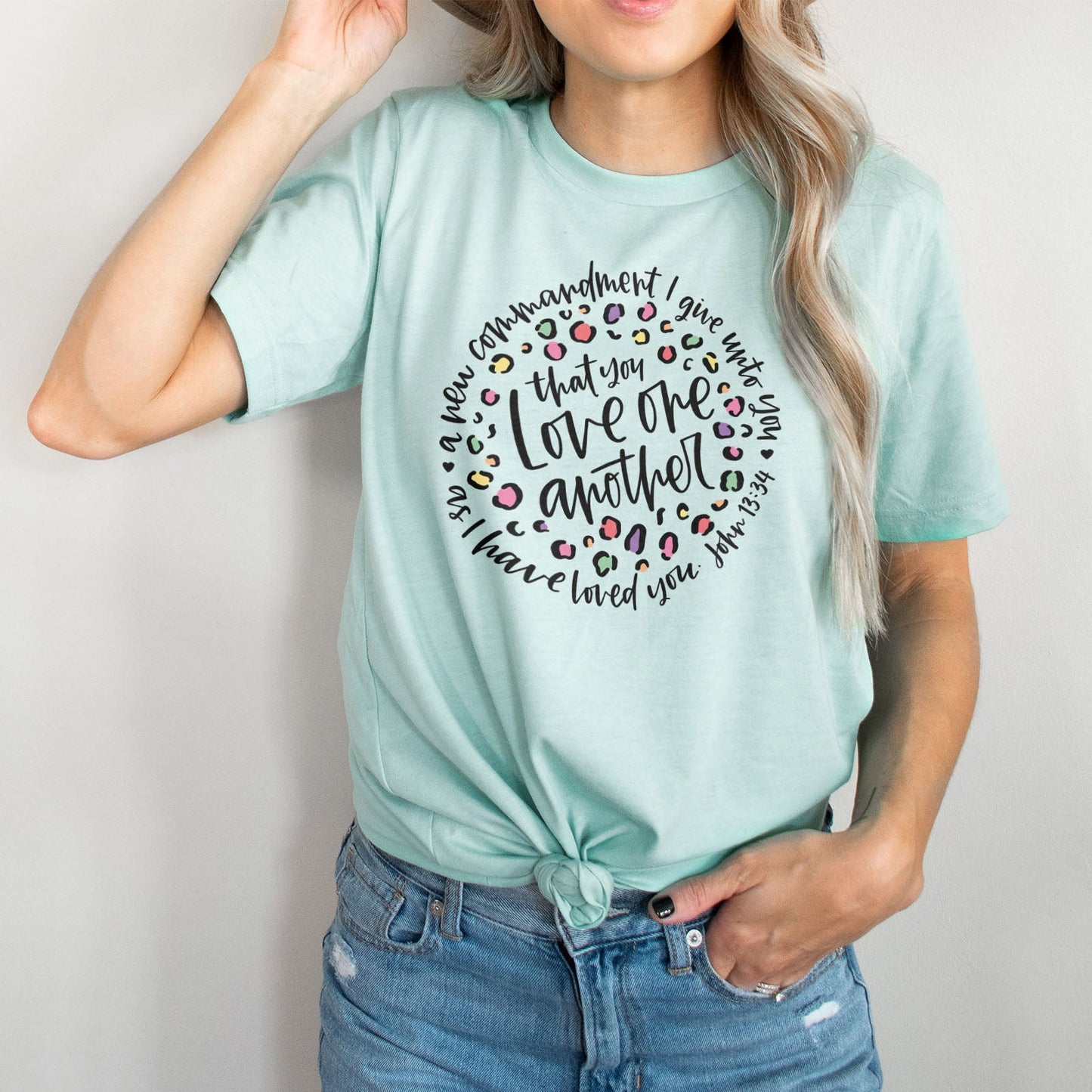 Leopard Love One Another John 13:34 Tee Shirts For Women - Christian Shirts for Women - Religious Tee Shirts