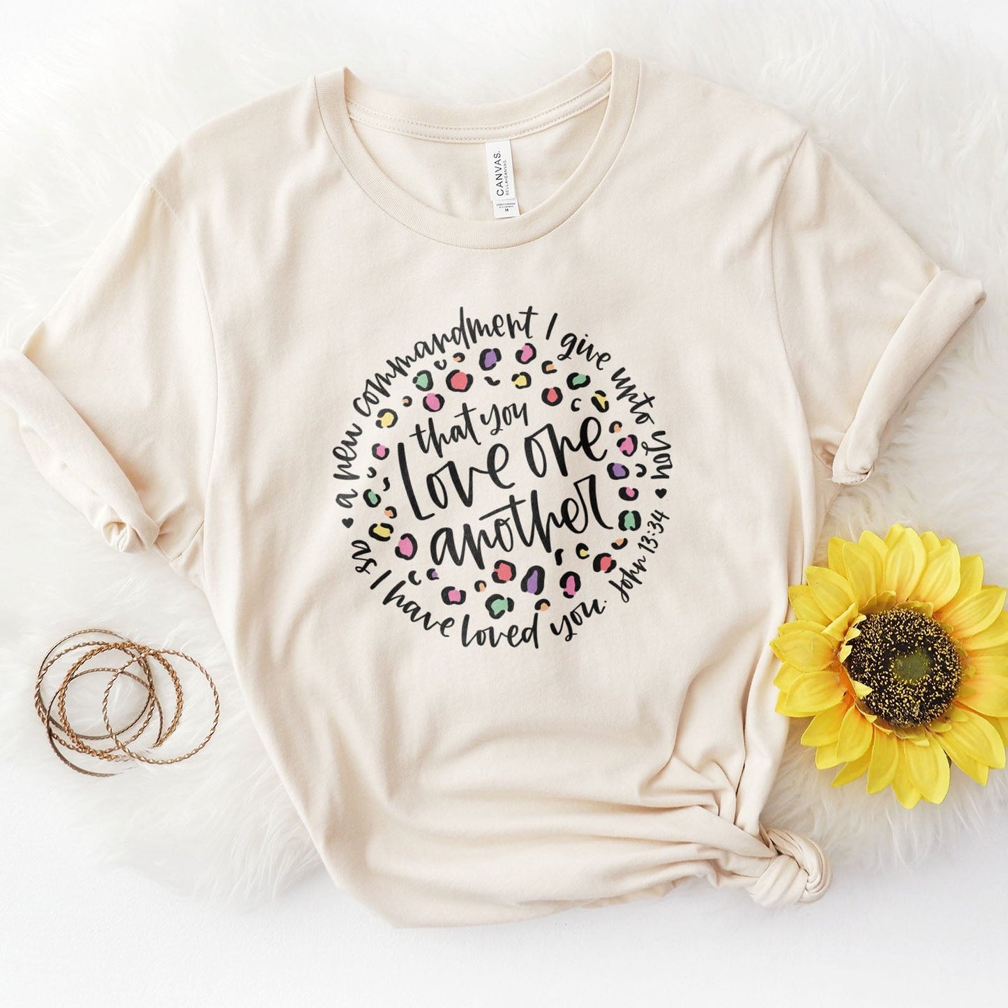 Leopard Love One Another John 13:34 Tee Shirts For Women - Christian Shirts for Women - Religious Tee Shirts