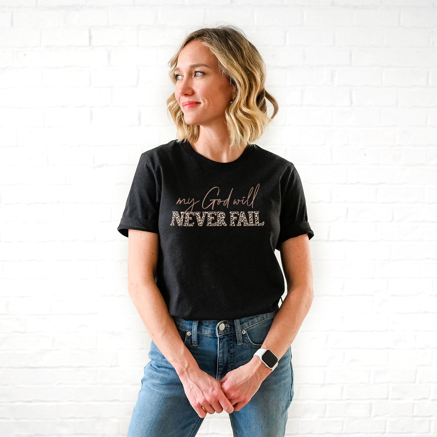 My God Will Never Fail Leopard Tee Shirts For Women - Christian Shirts for Women - Religious Tee Shirts