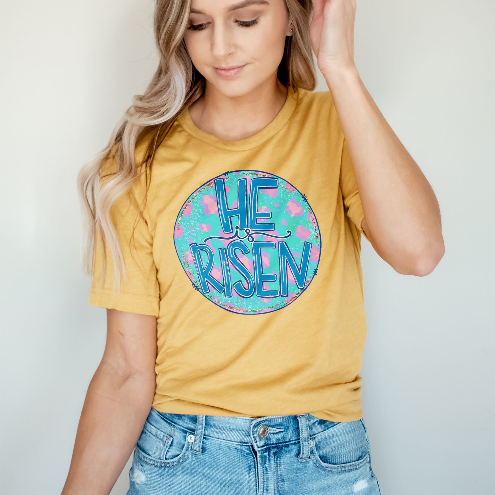 Pastel Leopard He is Risen Tee Shirts For Women - Christian Easter T Shirts