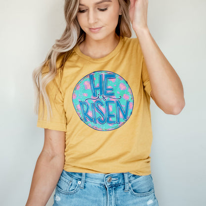 Pastel Leopard He is Risen Tee Shirts For Women - Christian Easter T Shirts