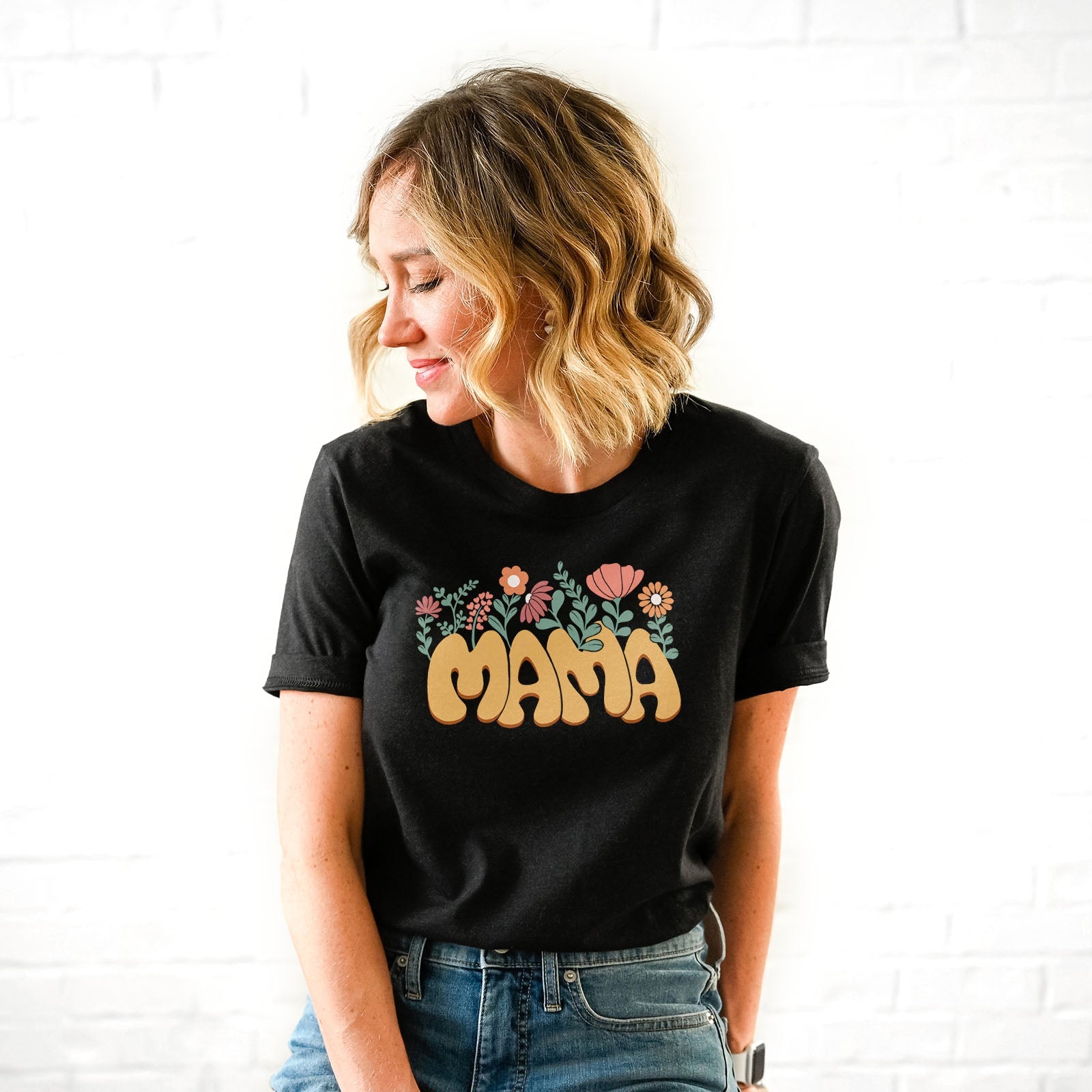 Retro Growing Flowers Mama Tee Shirts For Women - Christian Shirts for Women - Religious Tee Shirts