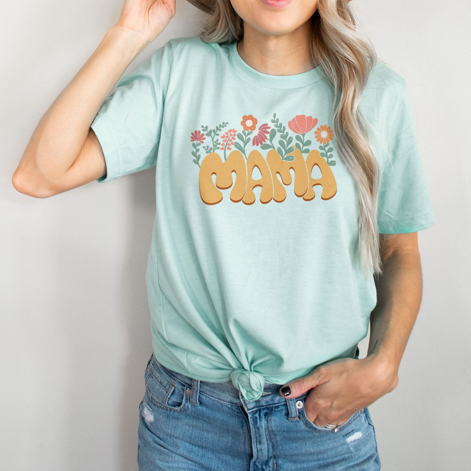 Retro Growing Flowers Mama Tee Shirts For Women - Christian Shirts for Women - Religious Tee Shirts