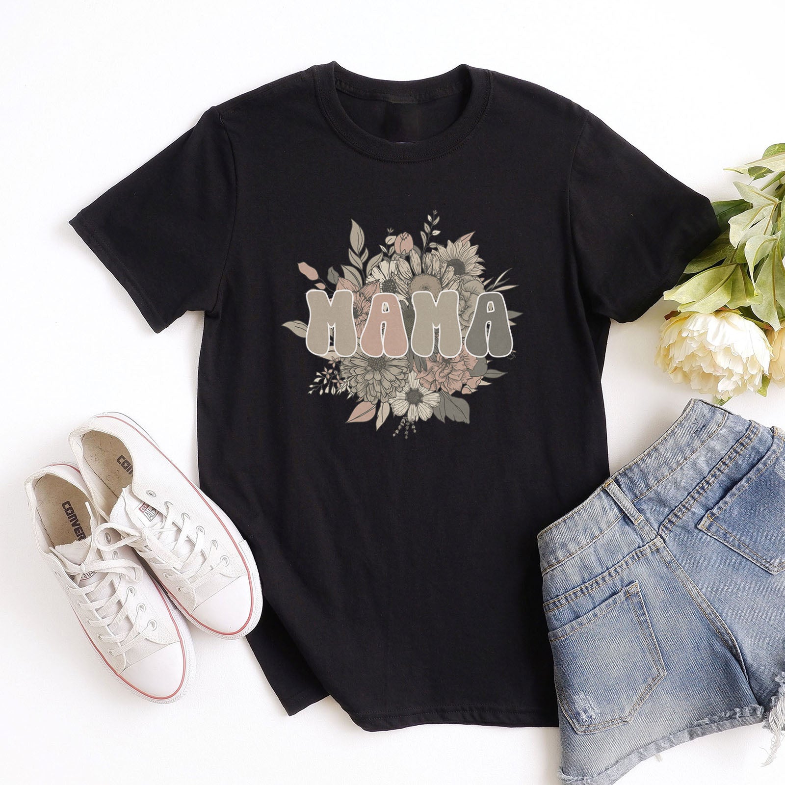 Vintage Floral Mama Tee Shirts For Women - Christian Shirts for Women - Religious Tee Shirts