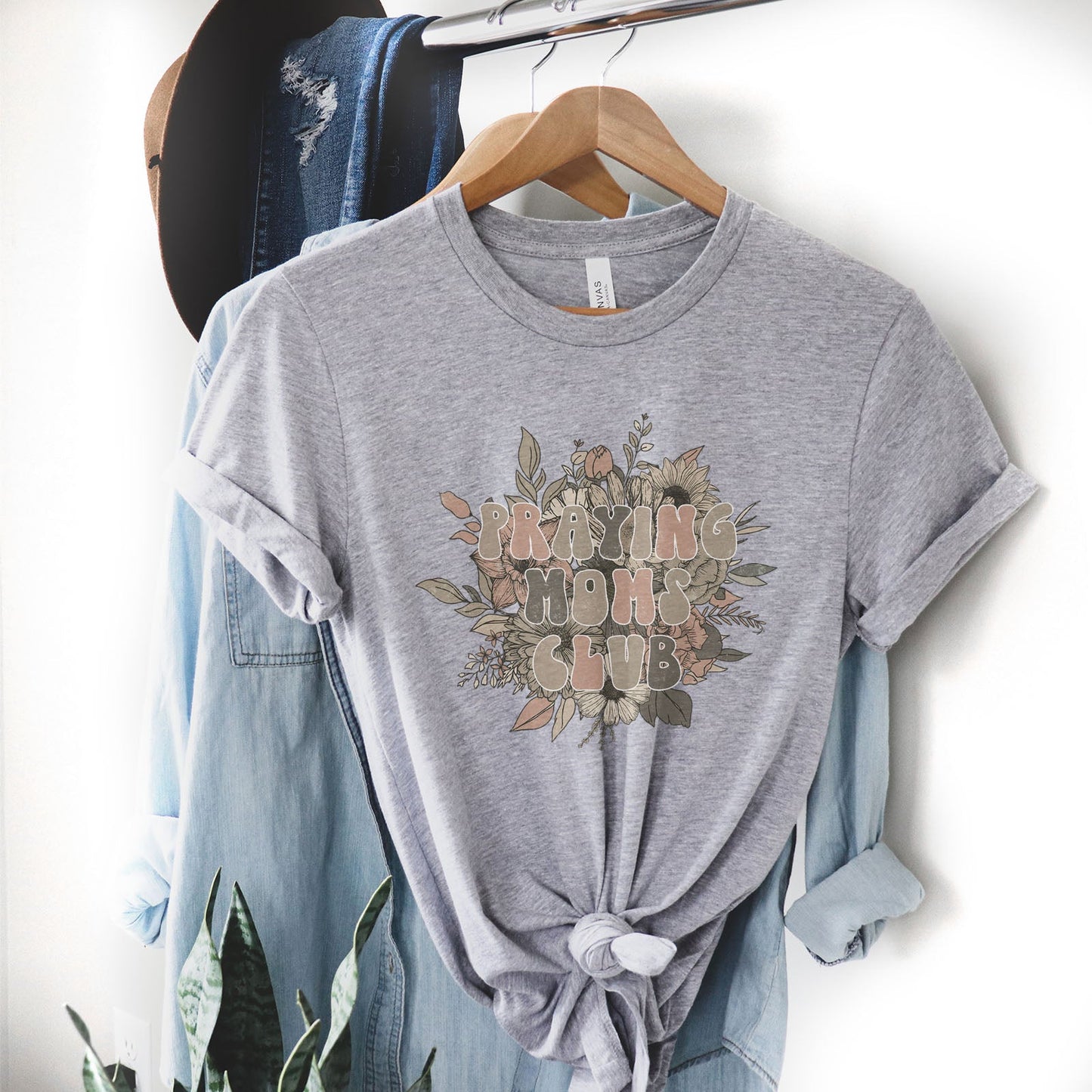 Vintage Praying Moms Club Tee Shirts For Women - Christian Shirts for Women - Religious Tee Shirts