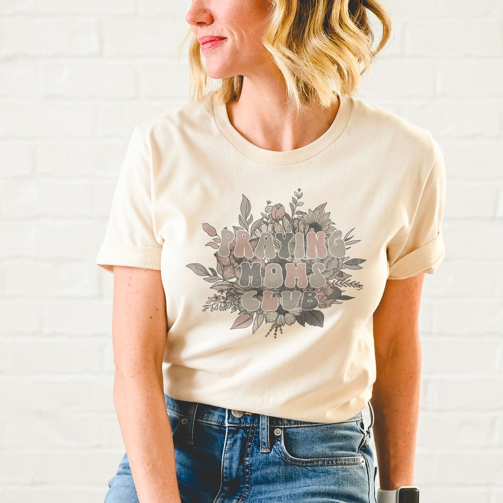 Vintage Praying Moms Club Tee Shirts For Women - Christian Shirts for Women - Religious Tee Shirts