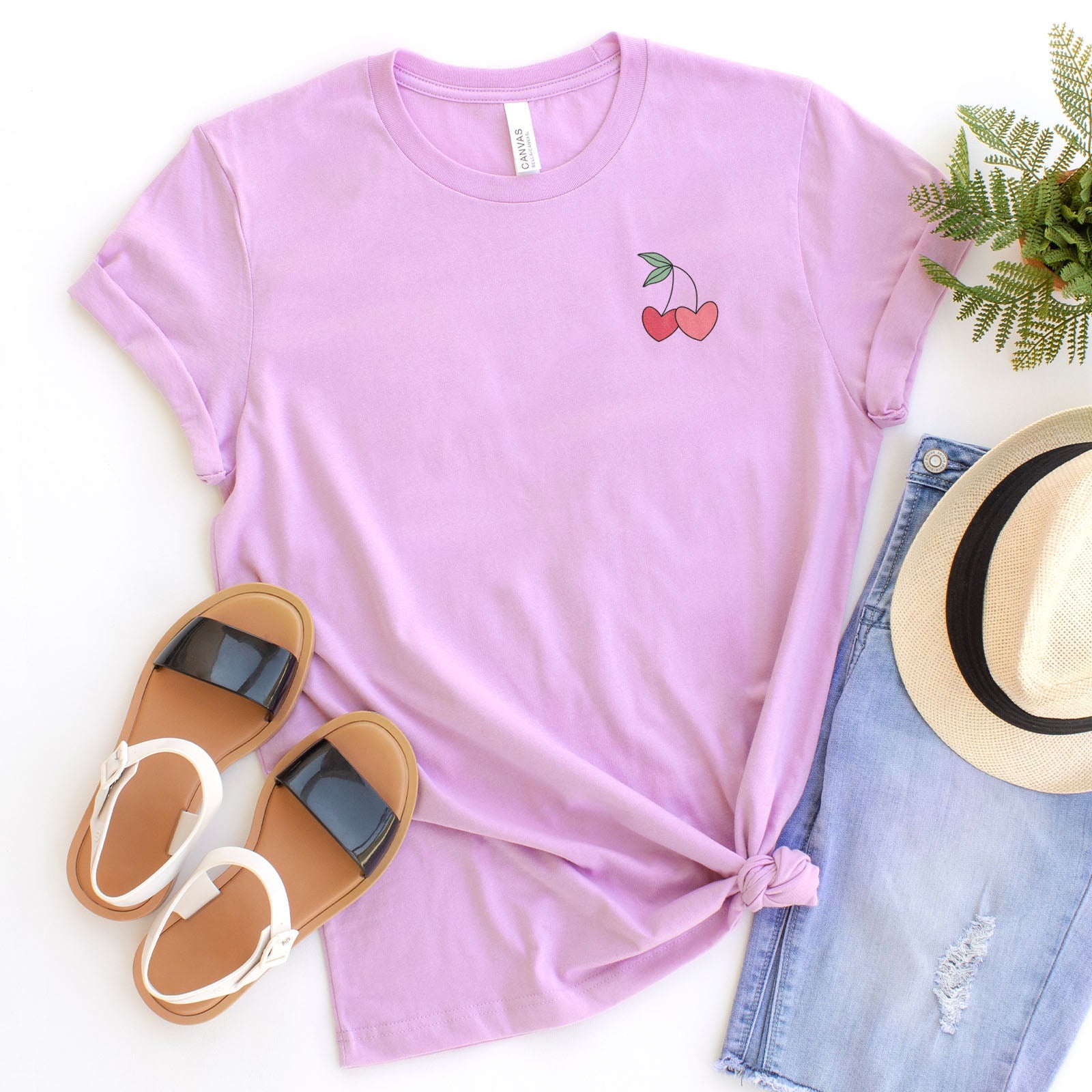 Cherry Hearts Badge Tee Shirts For Women - Christian Shirts for Women - Religious Tee Shirts