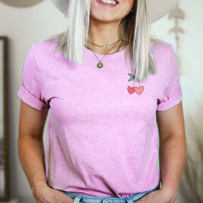 Cherry Hearts Badge Tee Shirts For Women - Christian Shirts for Women - Religious Tee Shirts
