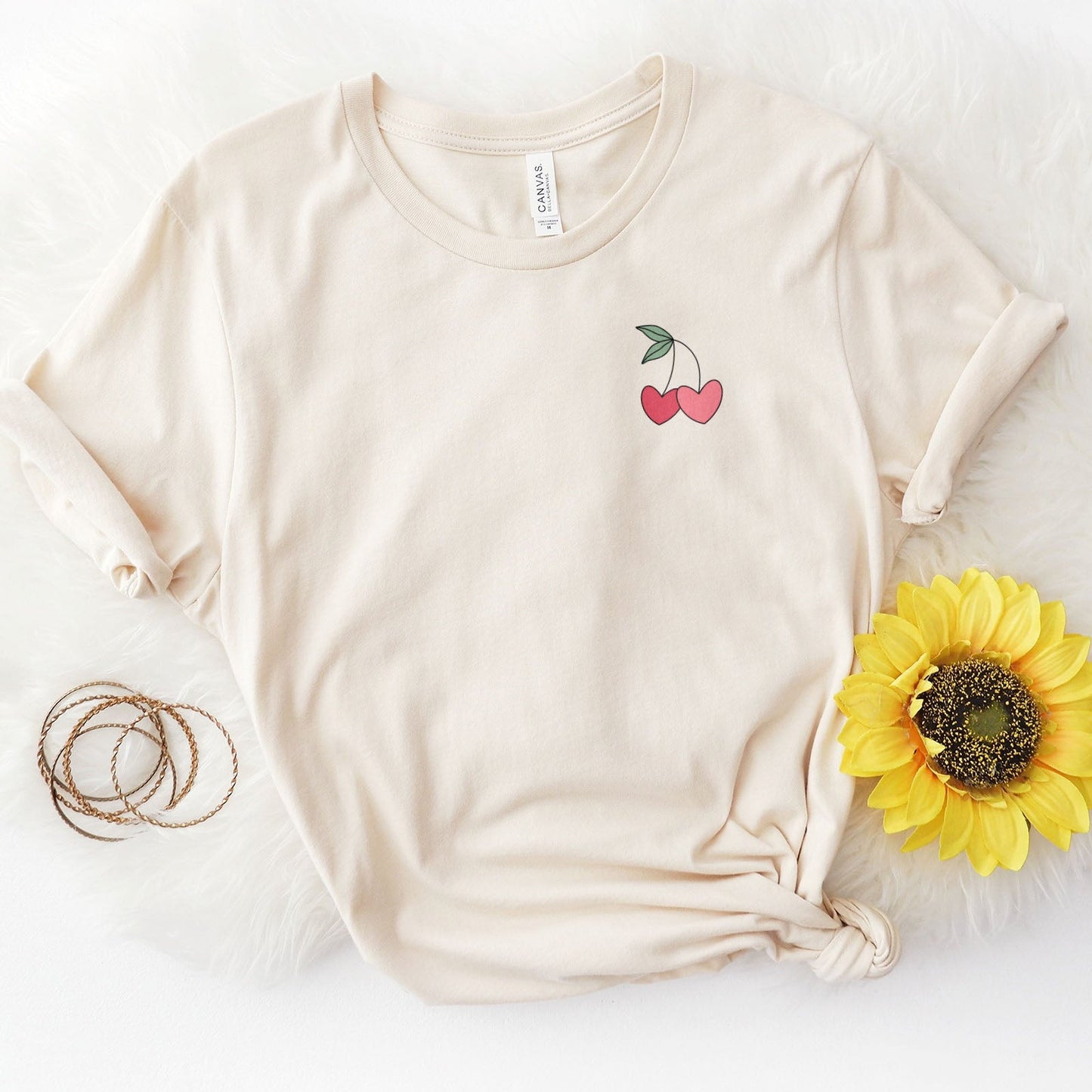 Cherry Hearts Badge Tee Shirts For Women - Christian Shirts for Women - Religious Tee Shirts