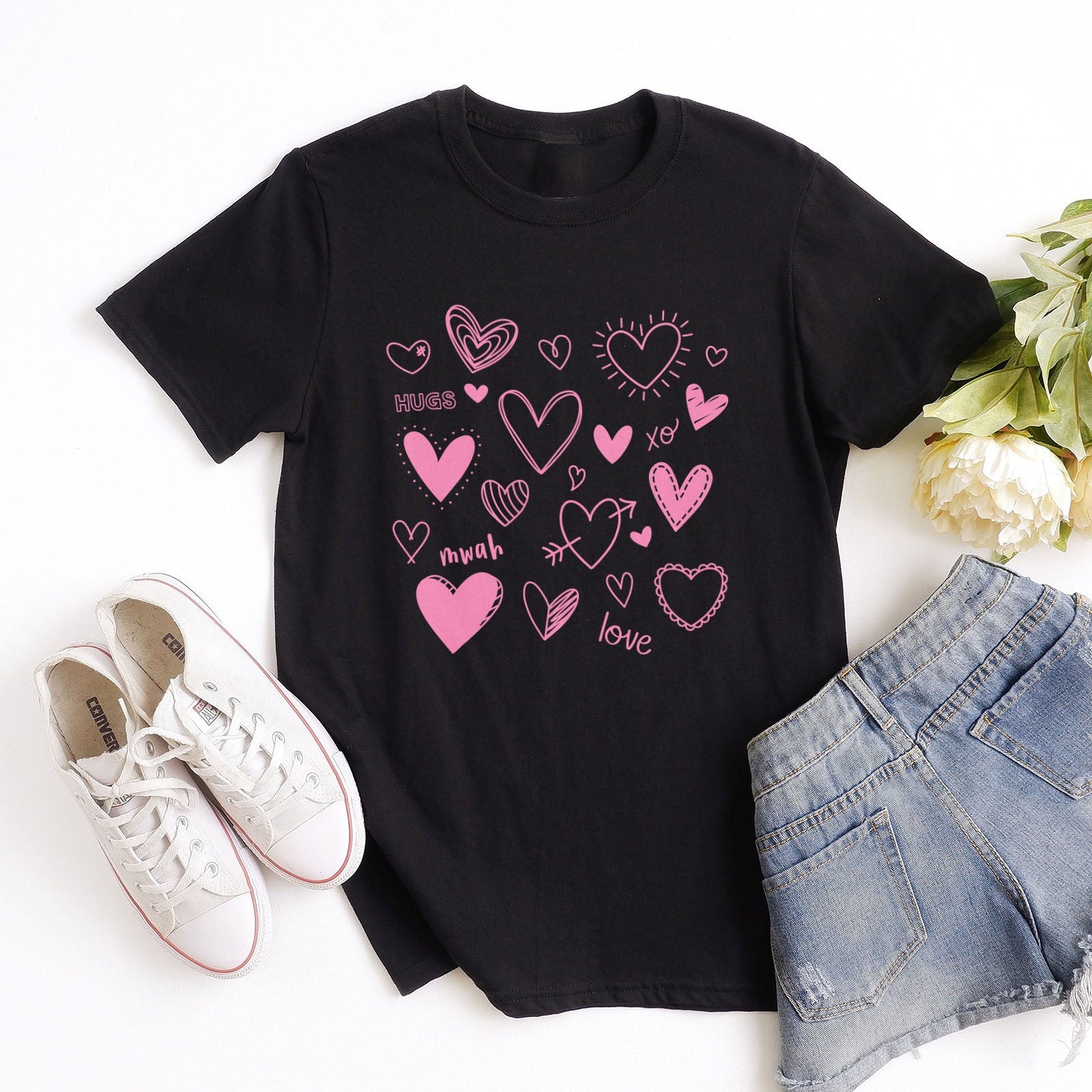 Doodle Hearts Tee Shirts For Women - Christian Shirts for Women - Religious Tee Shirts