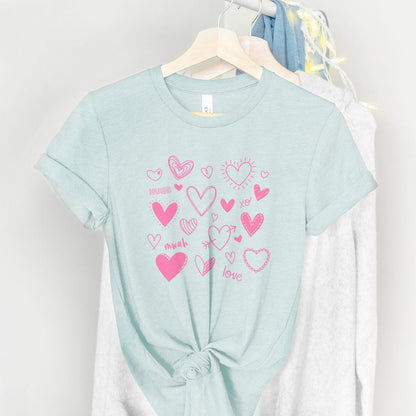 Doodle Hearts Tee Shirts For Women - Christian Shirts for Women - Religious Tee Shirts