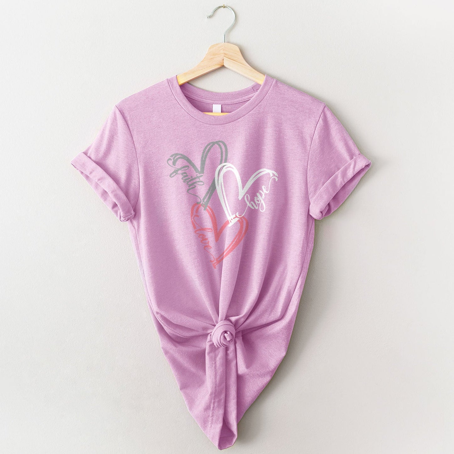 Faith Hope Love Hearts Tee Shirts For Women - Christian Shirts for Women - Religious Tee Shirts