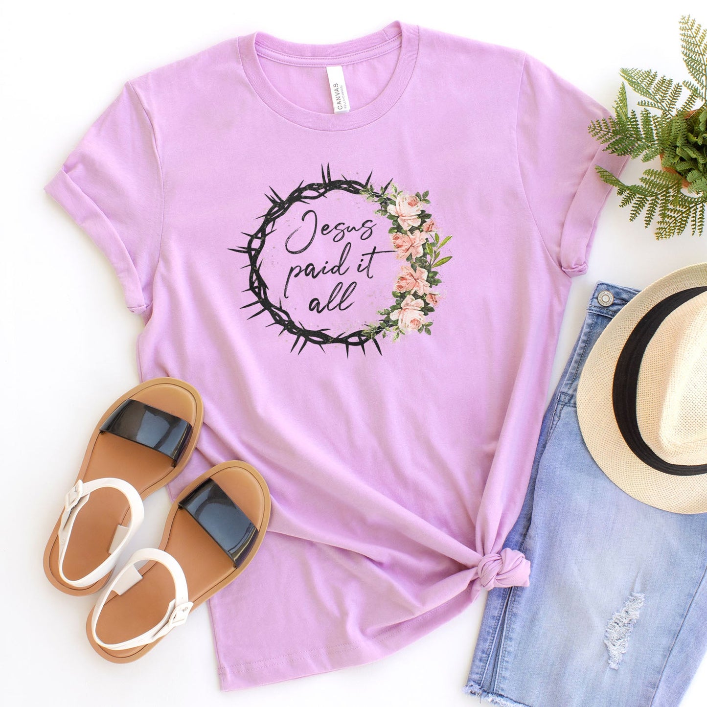 Jesus Paid it All Floral Crown Tee Shirts For Women - Christian Easter T Shirts
