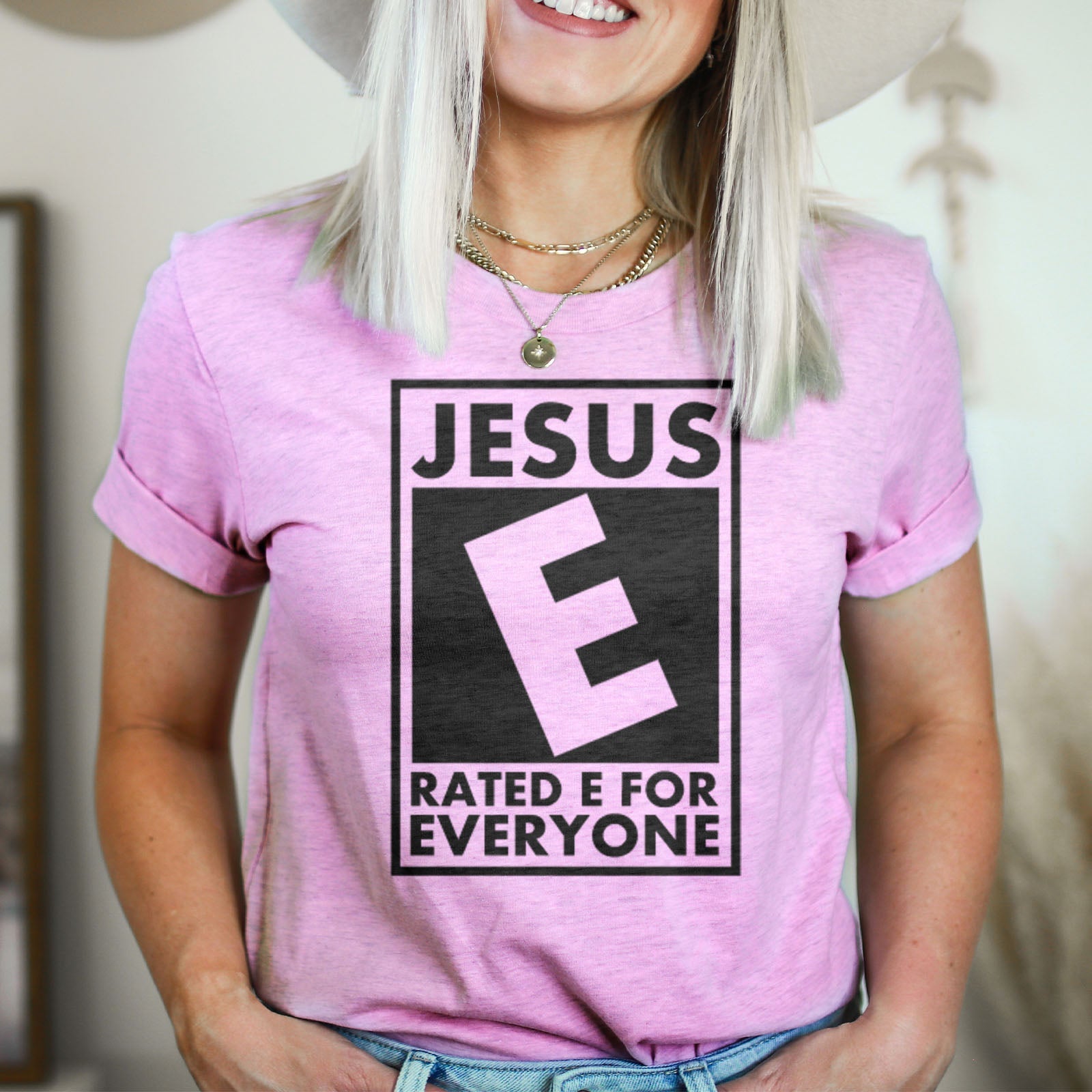 Jesus Rated E For Everyone Tee Shirts For Women - Christian Shirts for Women - Religious Tee Shirts