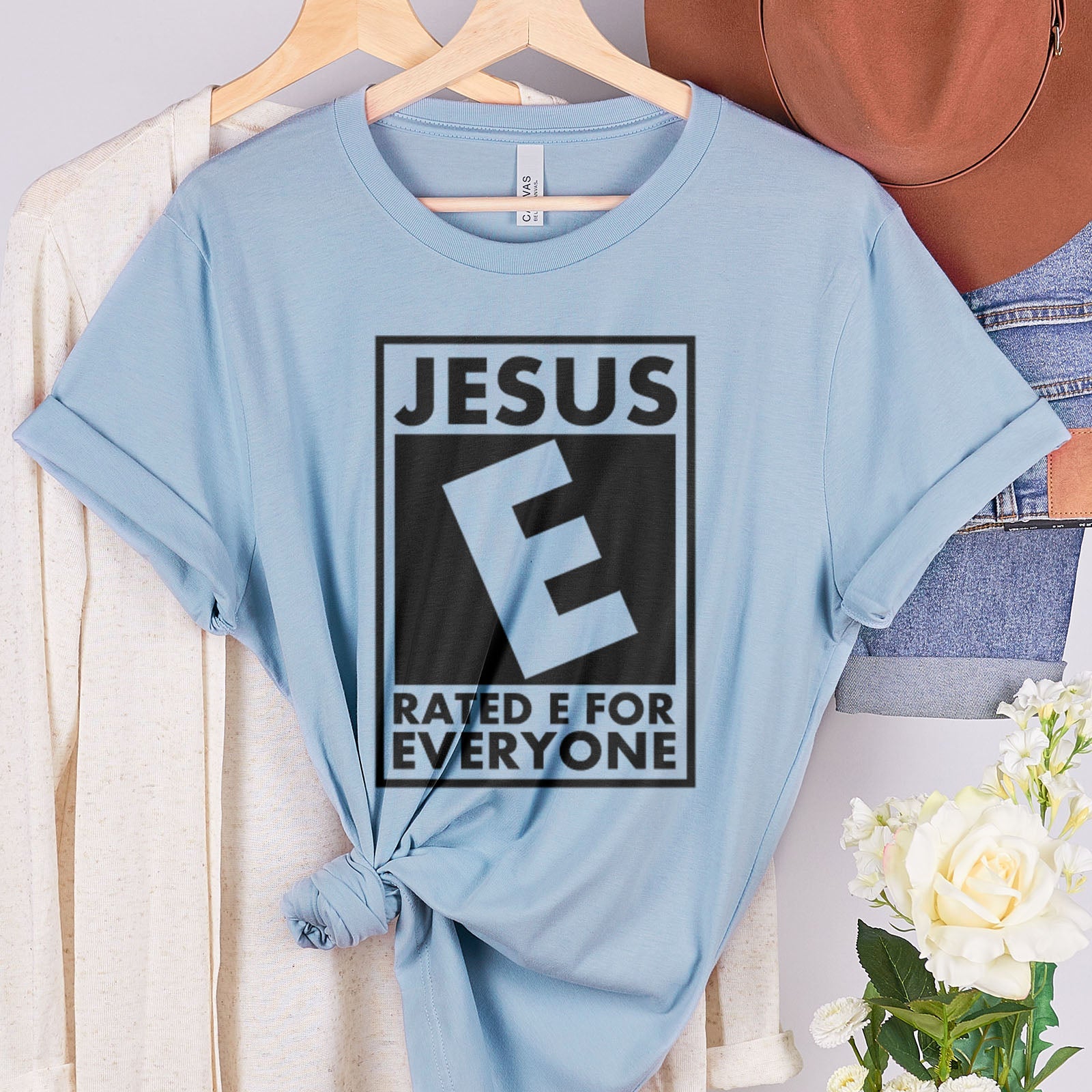 Jesus Rated E For Everyone Tee Shirts For Women - Christian Shirts for Women - Religious Tee Shirts