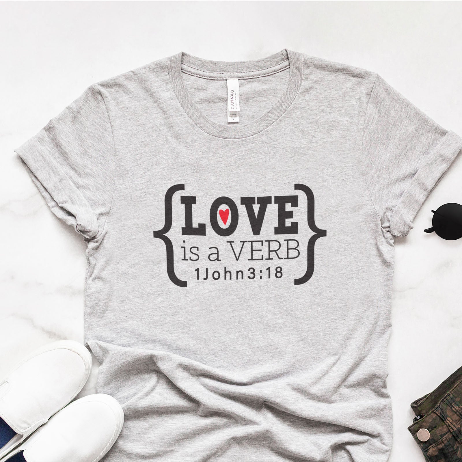 Love is a Verb John 3:18 Tee Shirts For Women - Christian Shirts for Women - Religious Tee Shirts