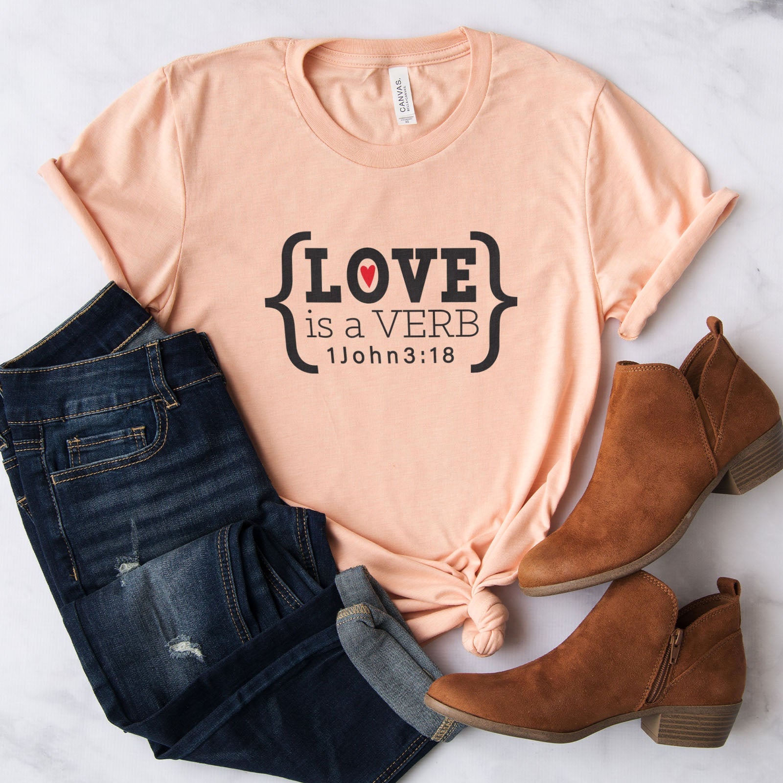 Love is a Verb John 3:18 Tee Shirts For Women - Christian Shirts for Women - Religious Tee Shirts