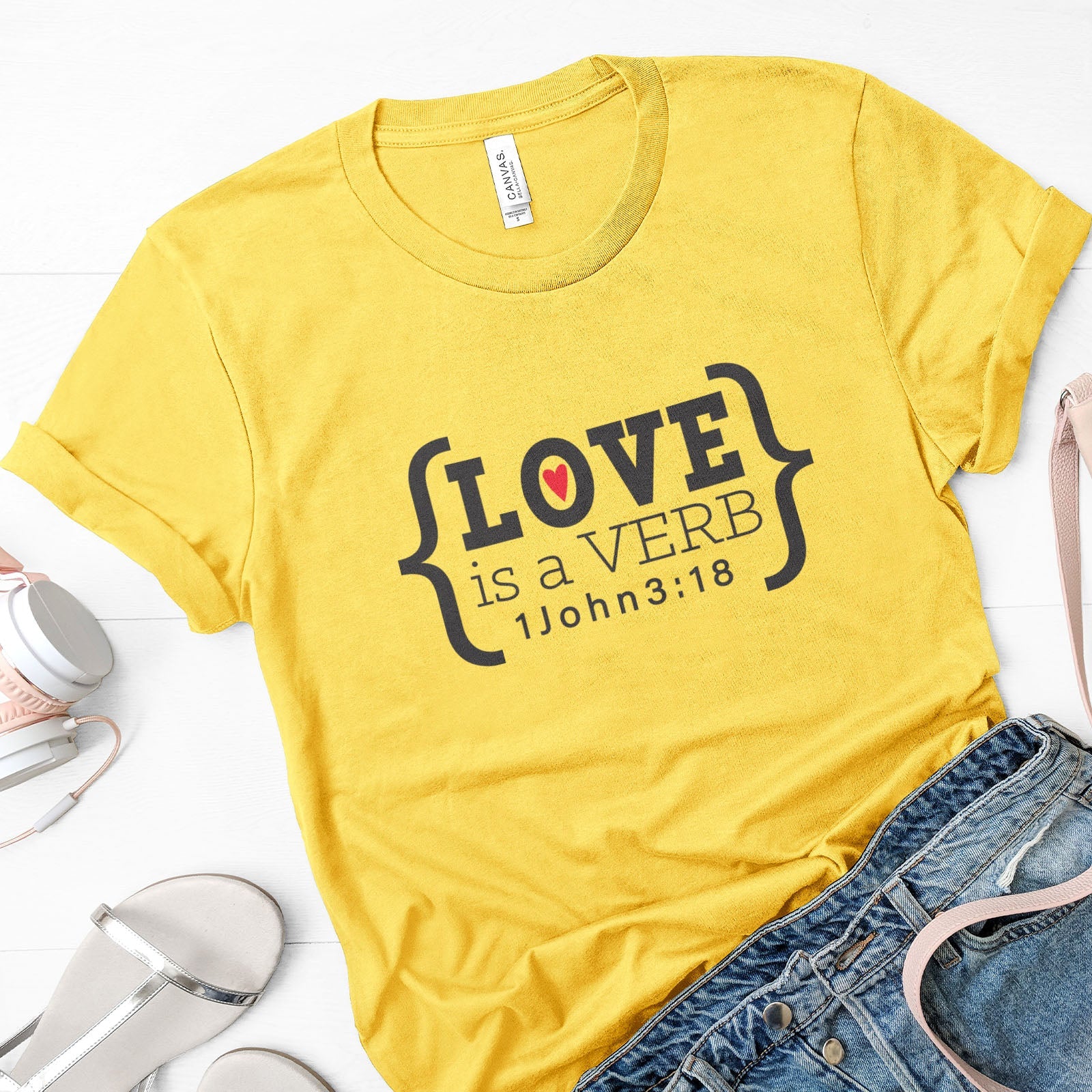 Love is a Verb John 3:18 Tee Shirts For Women - Christian Shirts for Women - Religious Tee Shirts