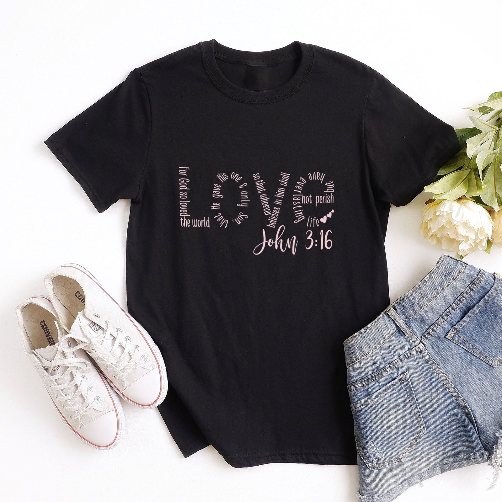 Love John 3:16 Tee Shirts For Women - Christian Shirts for Women - Religious Tee Shirts