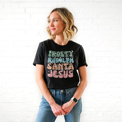Dance Like Frosty Shine like Rudolph Give like Santa Love Like Jesus Tee Shirts For Women - Christian Shirts for Women 