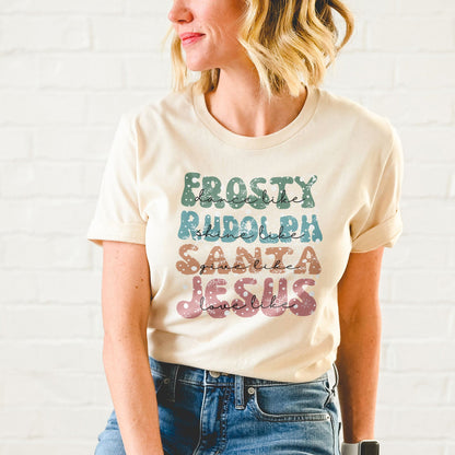 Dance Like Frosty Shine like Rudolph Give like Santa Love Like Jesus Tee Shirts For Women - Christian Shirts for Women 