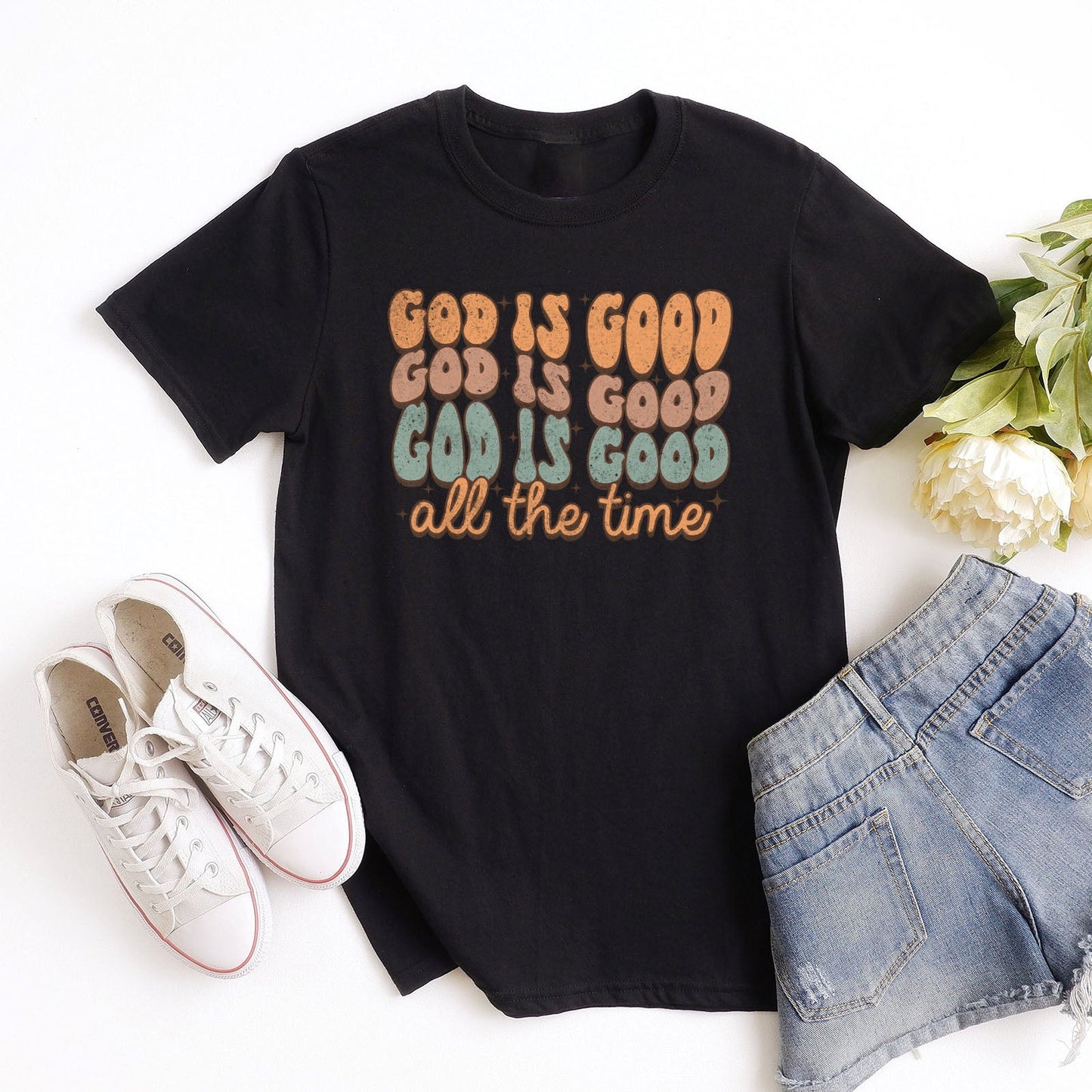 God Is Good All The Time Fall Tee Shirts For Women - Christian Shirts for Women - Religious Tee Shirts