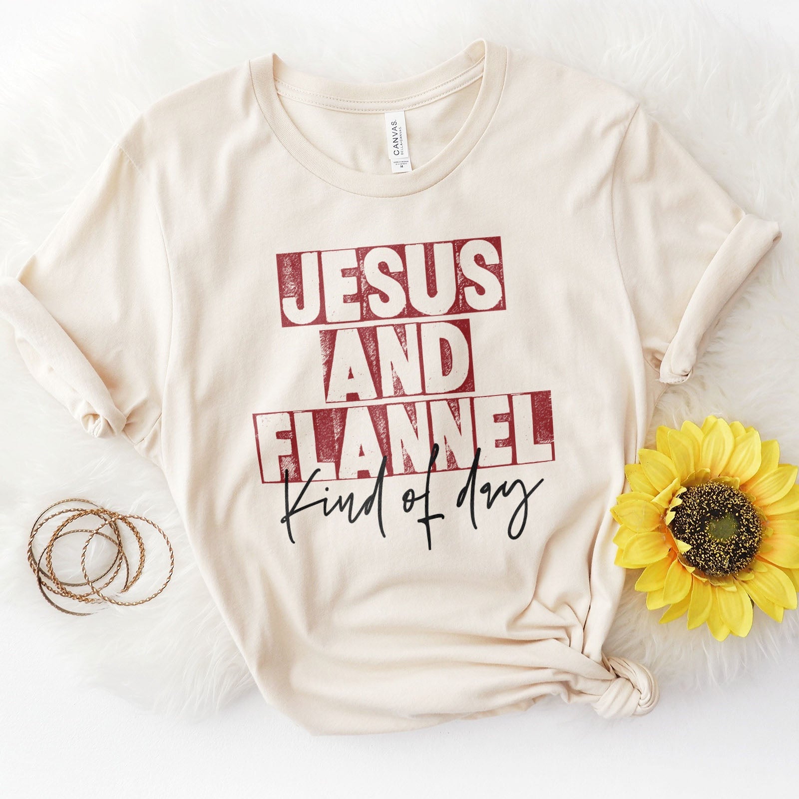 Jesus An Flannel Kind Of Day Tee Shirts For Women - Christian Shirts for Women - Religious Tee Shirts
