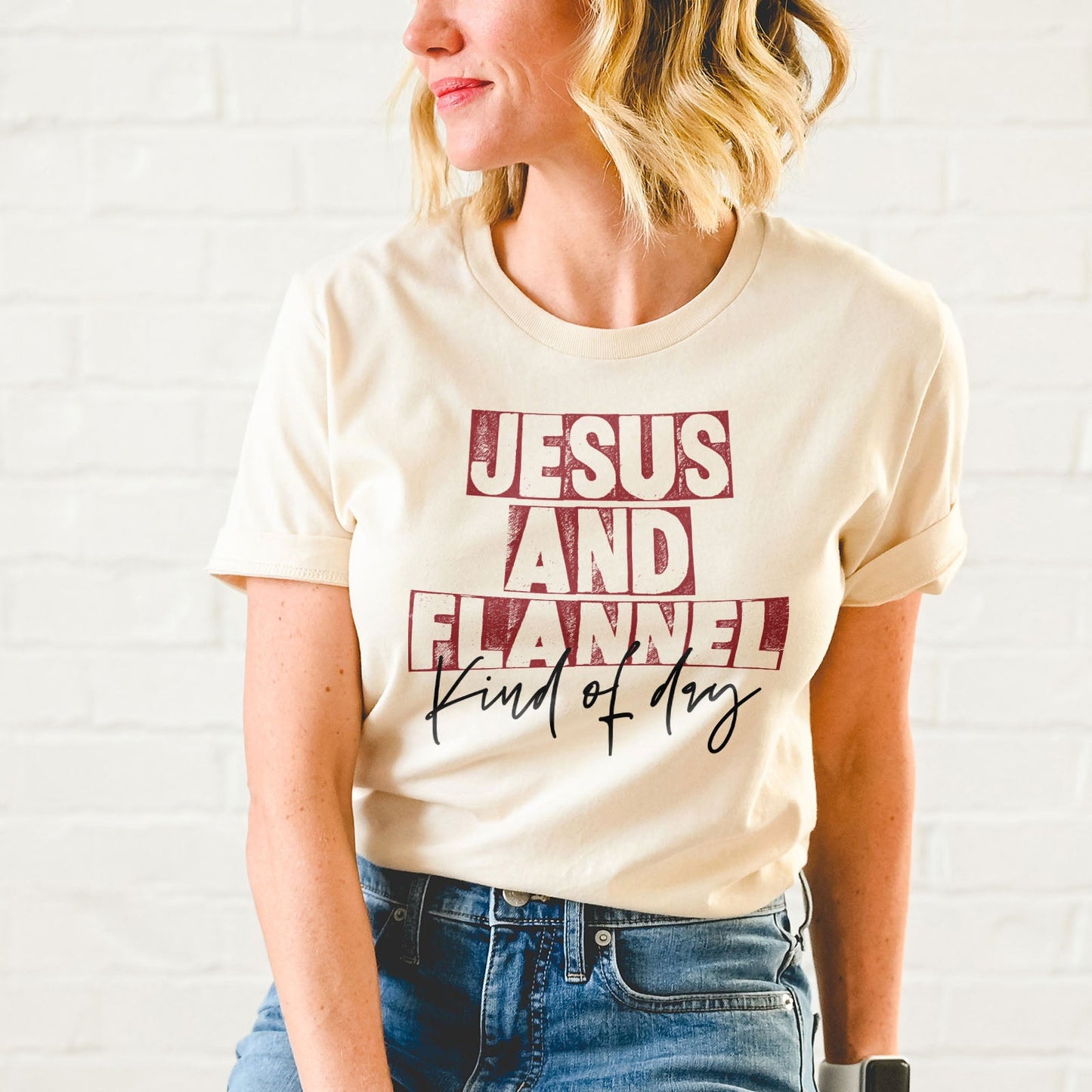 Jesus An Flannel Kind Of Day Tee Shirts For Women - Christian Shirts for Women - Religious Tee Shirts