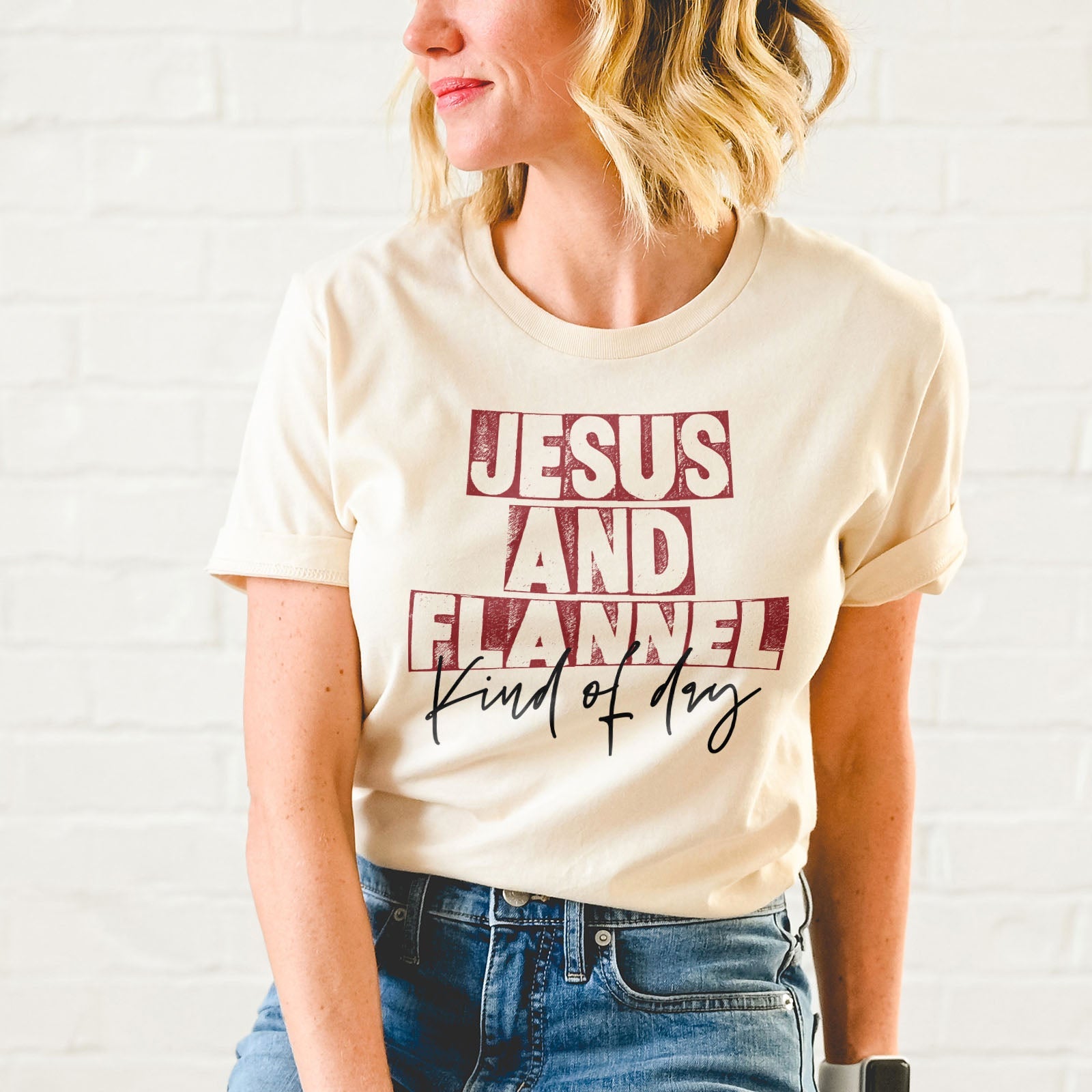 Jesus An Flannel Kind Of Day Tee Shirts For Women - Christian Shirts for Women - Religious Tee Shirts