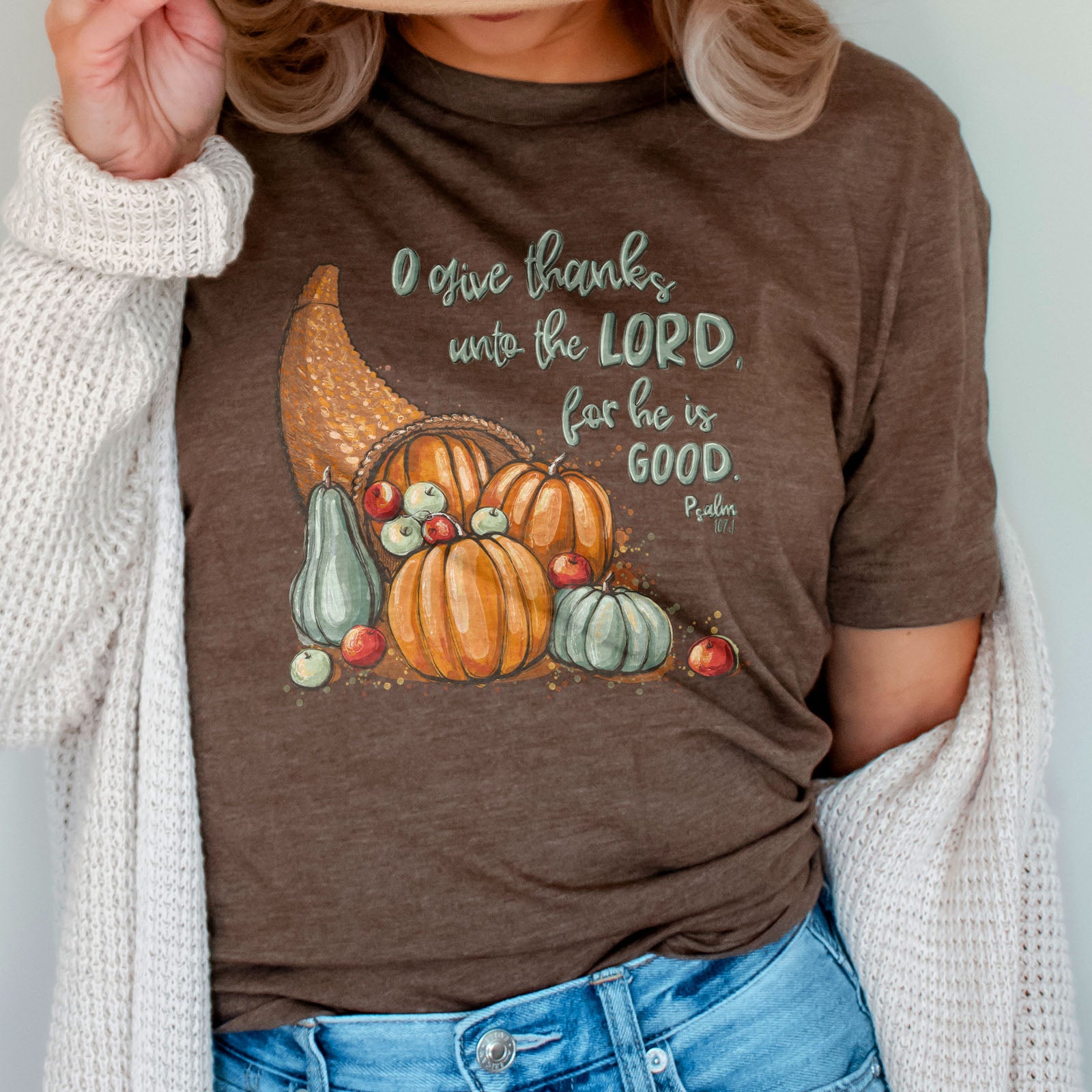 Give thanks to the Lord Psalm 107:1 Fall Tee Shirts For Women - Christian Shirts for Women - Religious Tee Shirts