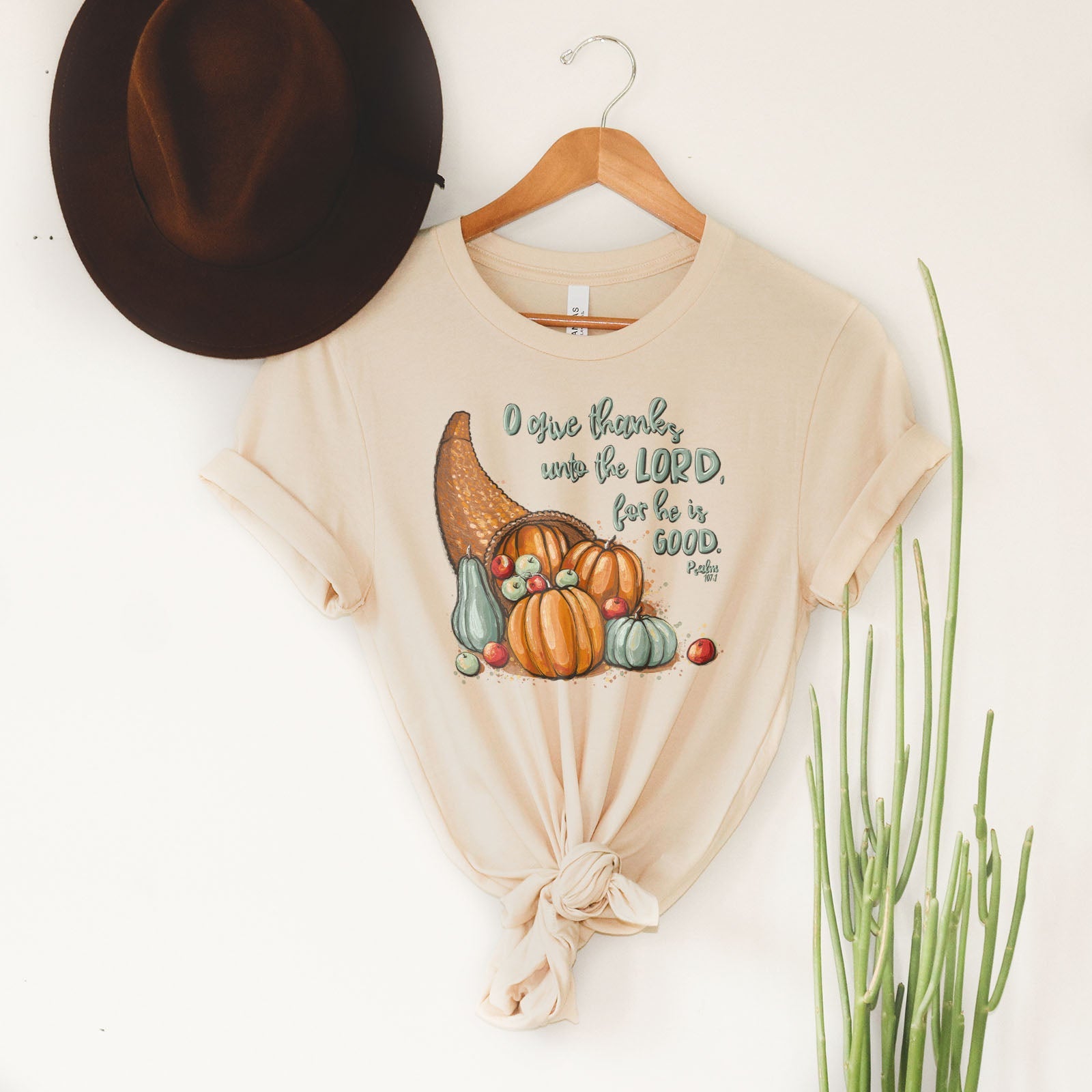 Give thanks to the Lord Psalm 107:1 Fall Tee Shirts For Women - Christian Shirts for Women - Religious Tee Shirts