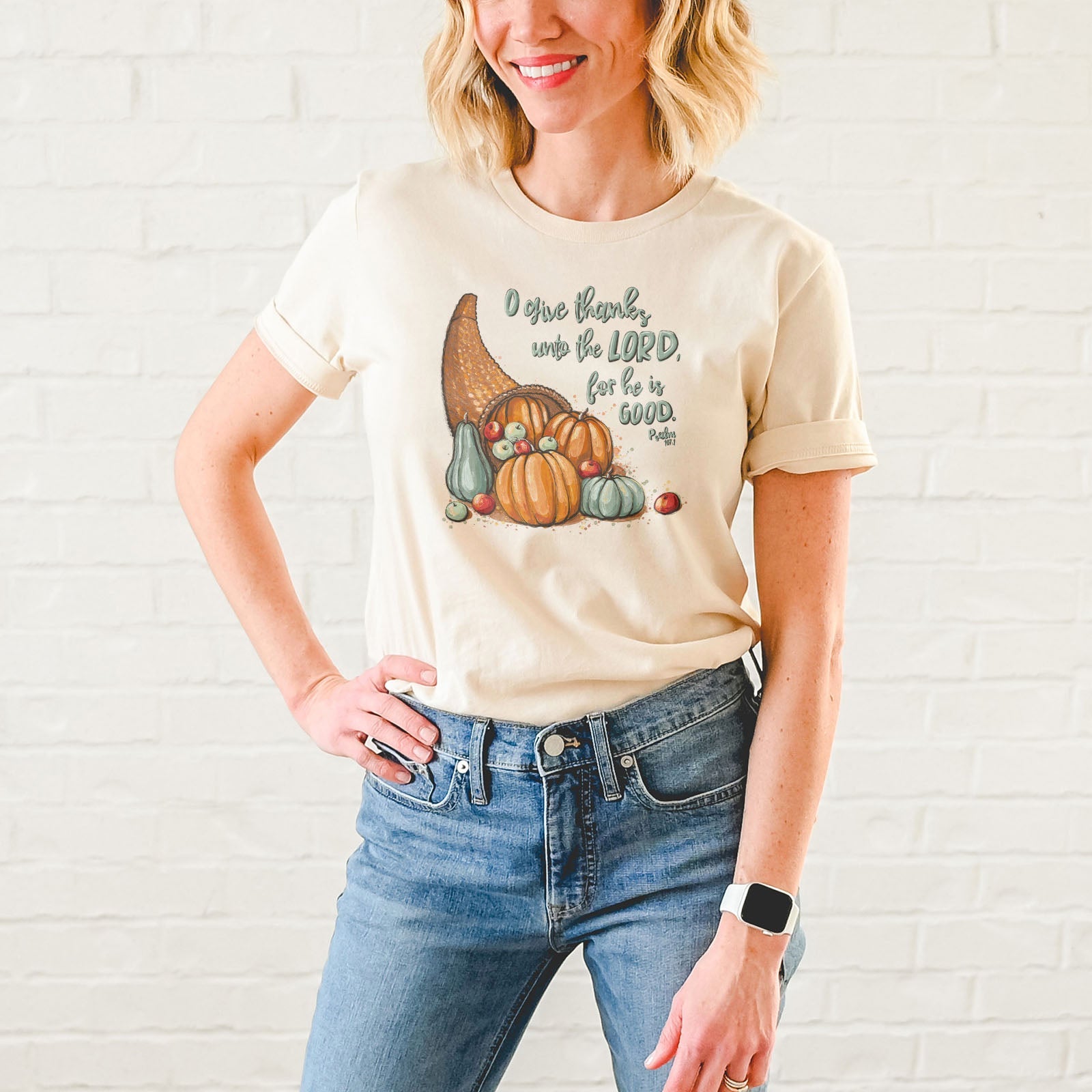 Give thanks to the Lord Psalm 107:1 Fall Tee Shirts For Women - Christian Shirts for Women - Religious Tee Shirts